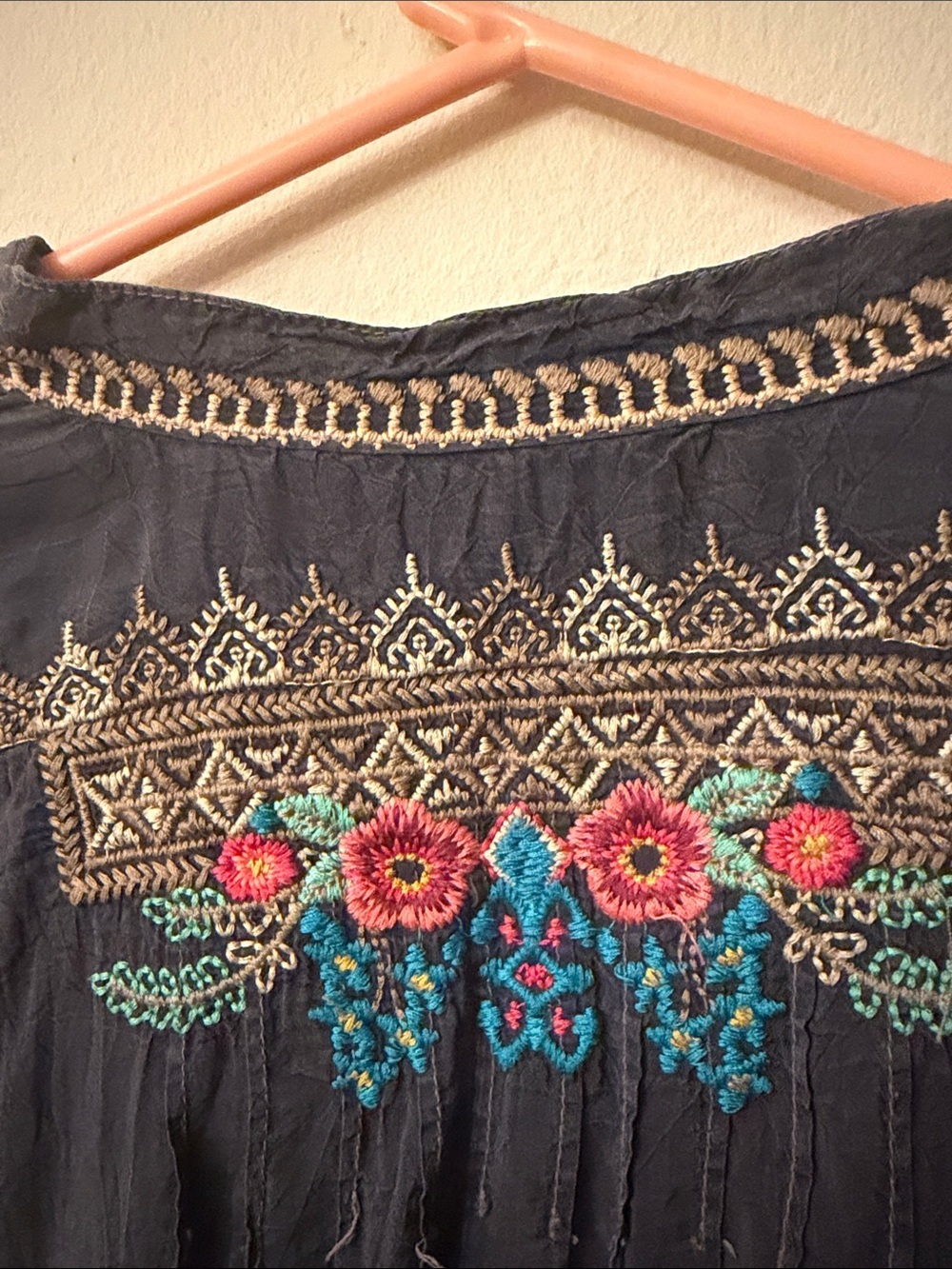 Johnny Was Navy Embroidered Boho Tunic with Multicolor Floral Detail - Picture 9 of 10